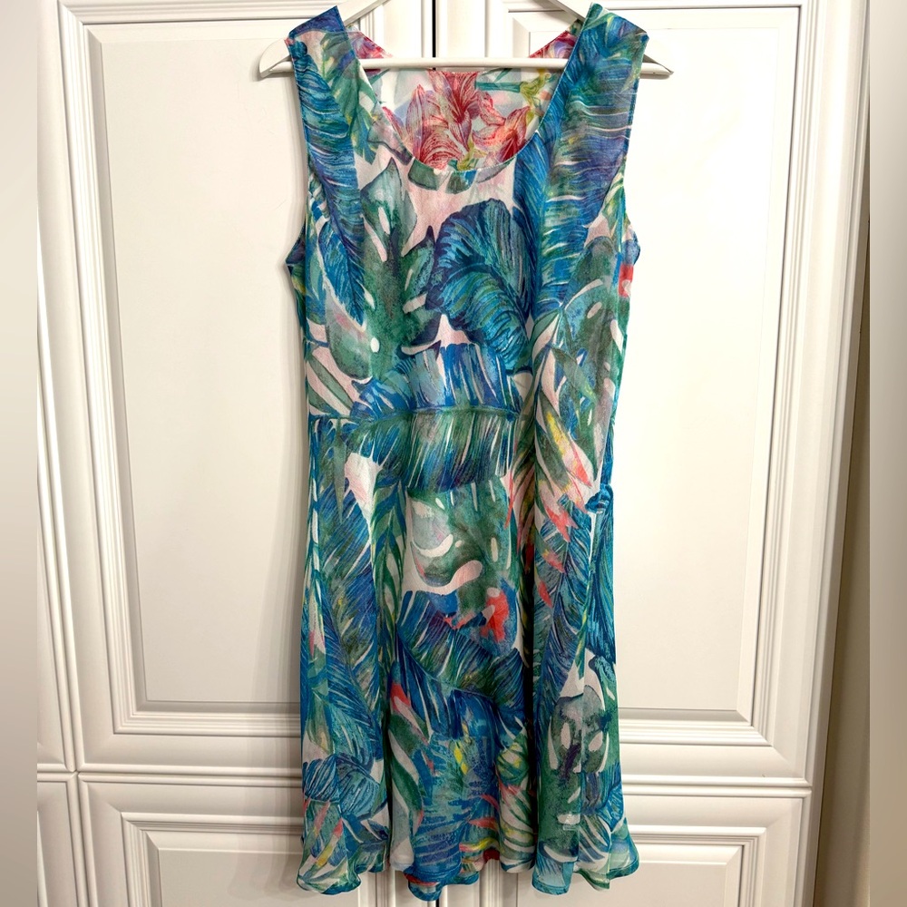Caribbean Pacific Sz Large Tropical Print Sleeveless Scoop Neck Reversible Dress